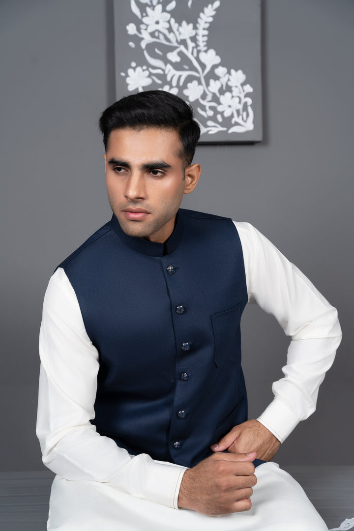 Royal Blue White Shalwar Kameez Blue Waistcoat Royal Blue Waistcoat