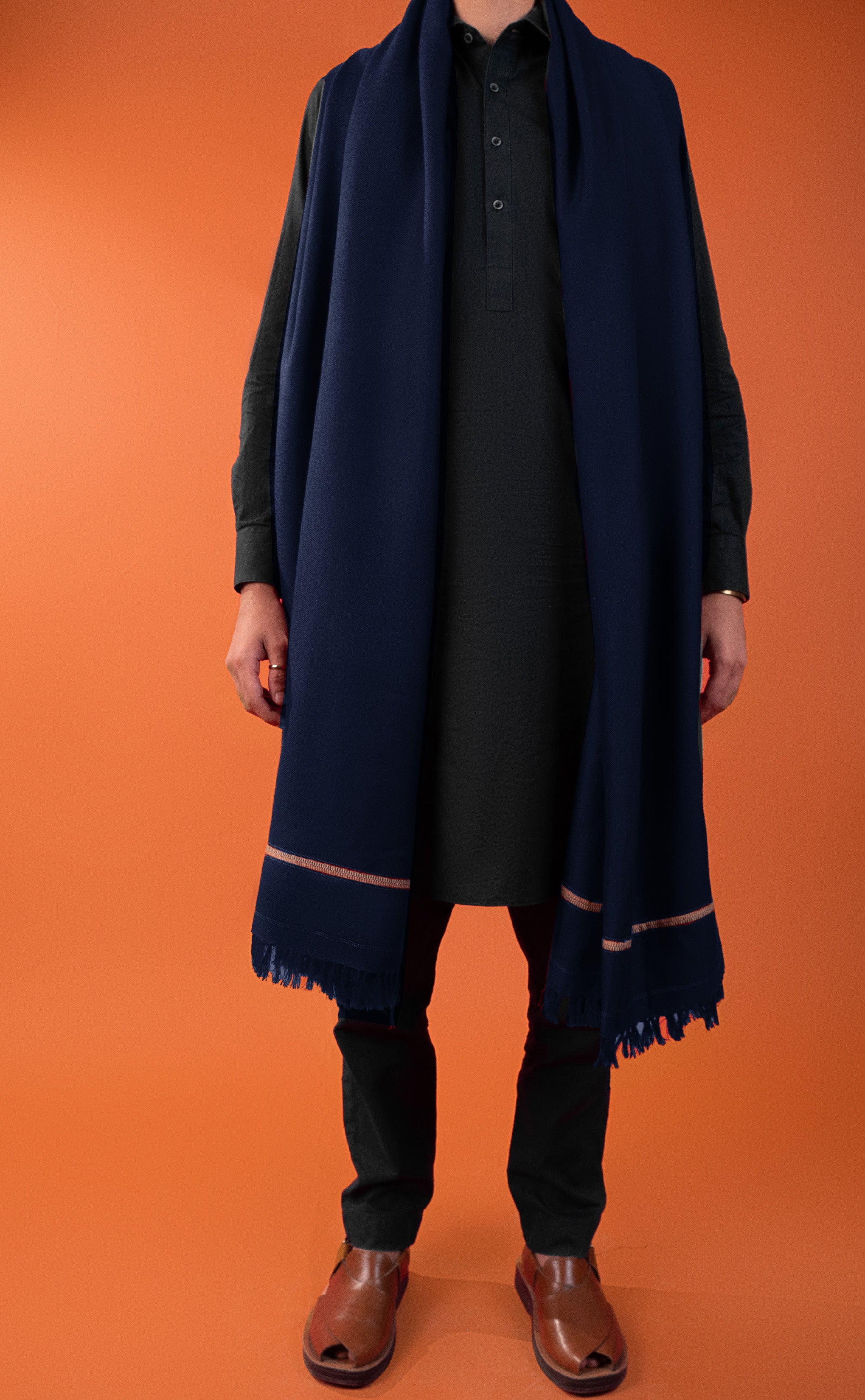 Mix Wool Shawl - Navy Blue