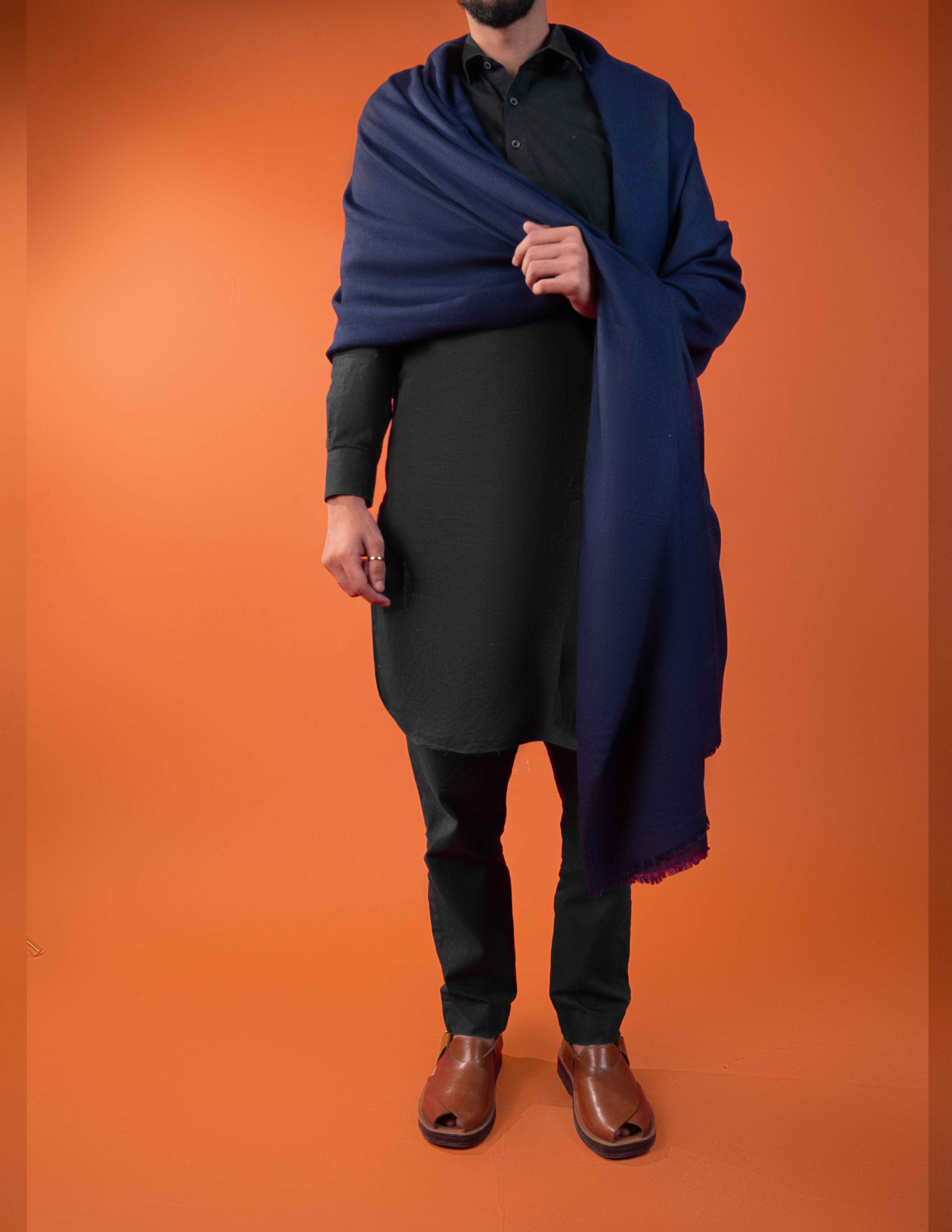 Luxe Wool Shawl - Navy Blue