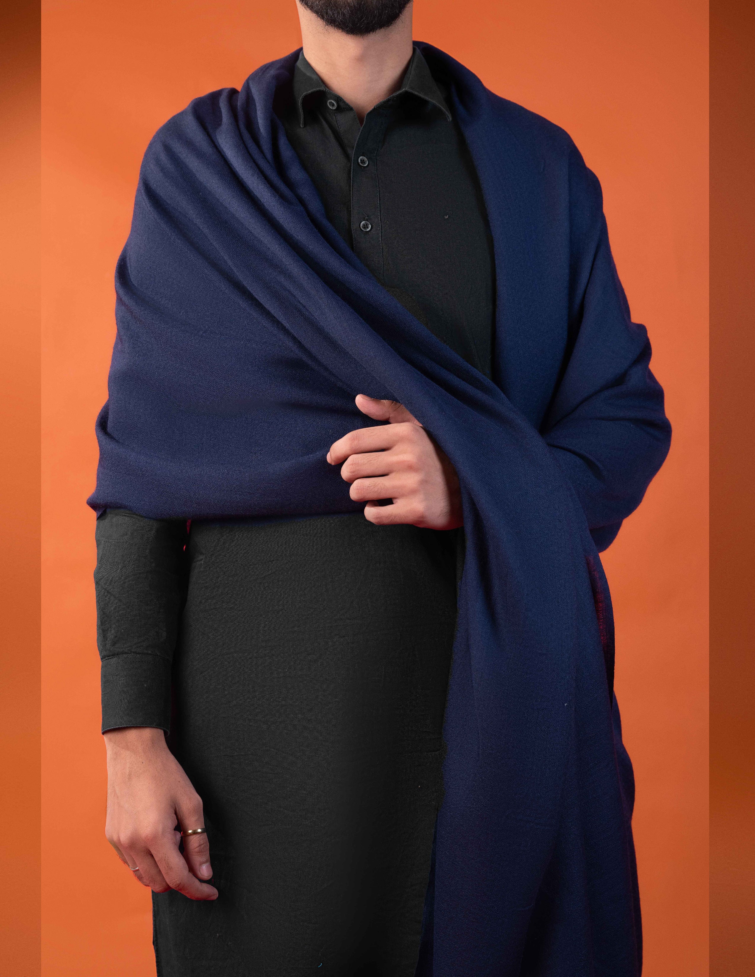 Luxe Wool Shawl - Navy Blue