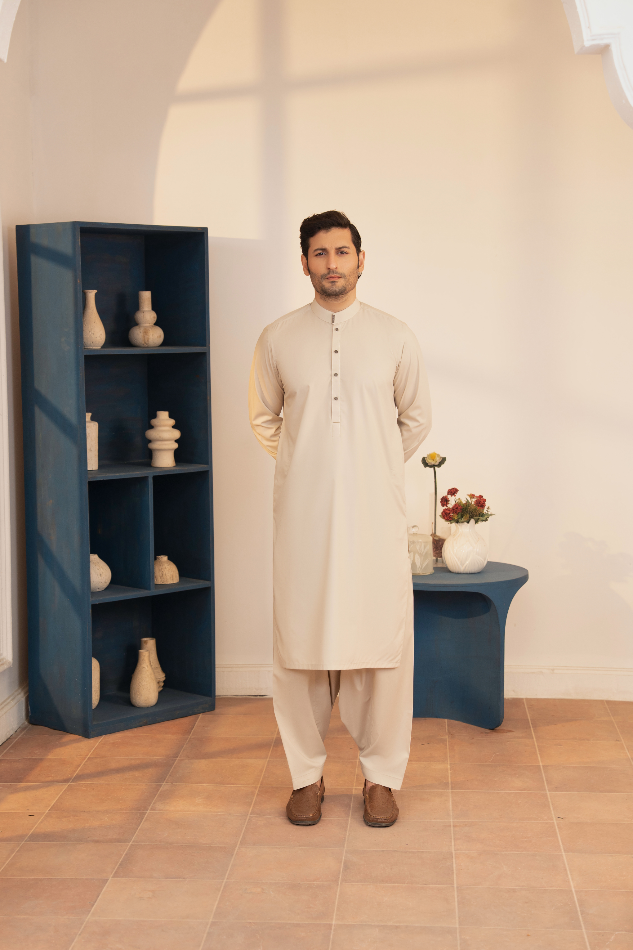 Detailed Kameez Shalwar - Beige