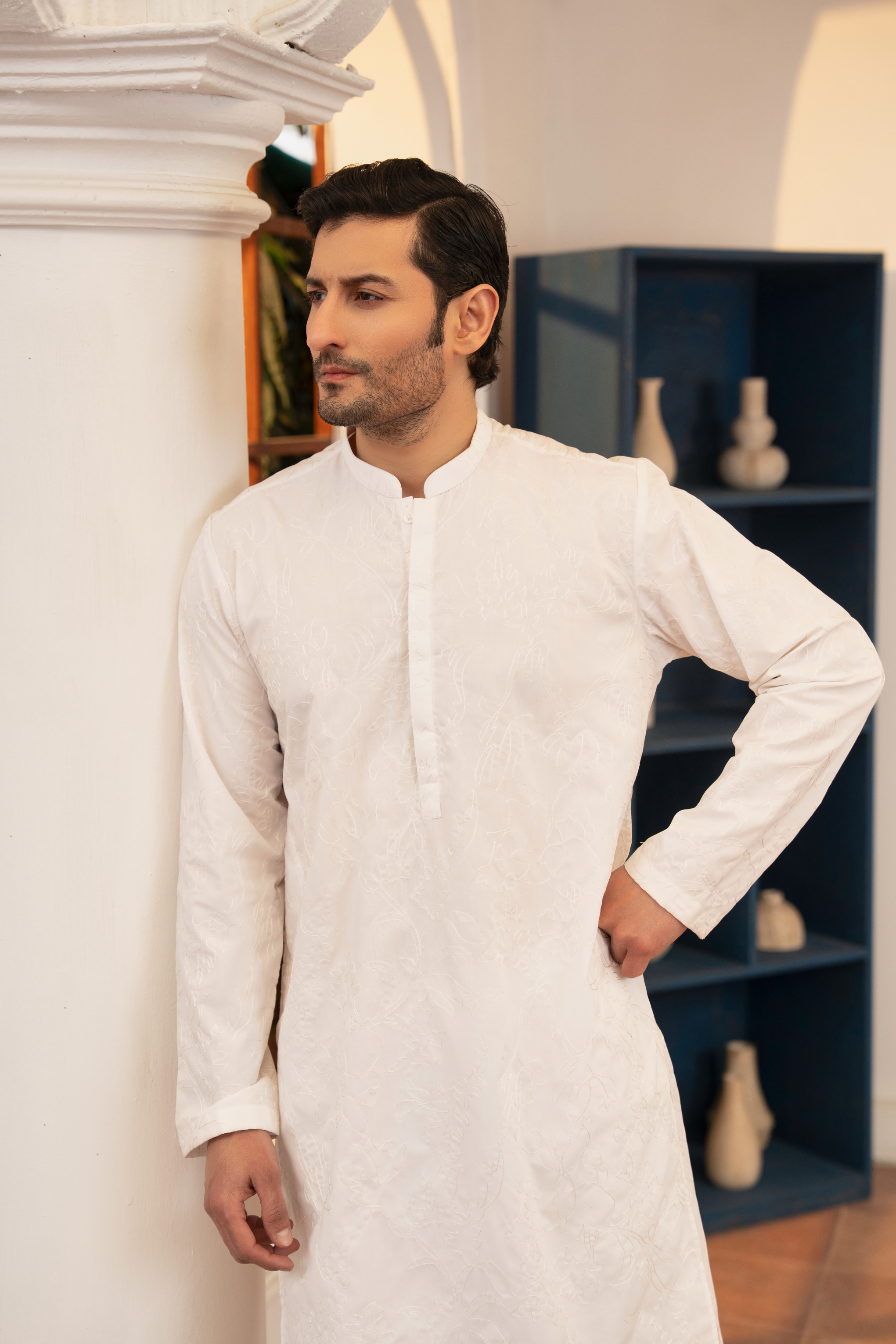 Embroidery Kurta Trouser - Milky (Floral)