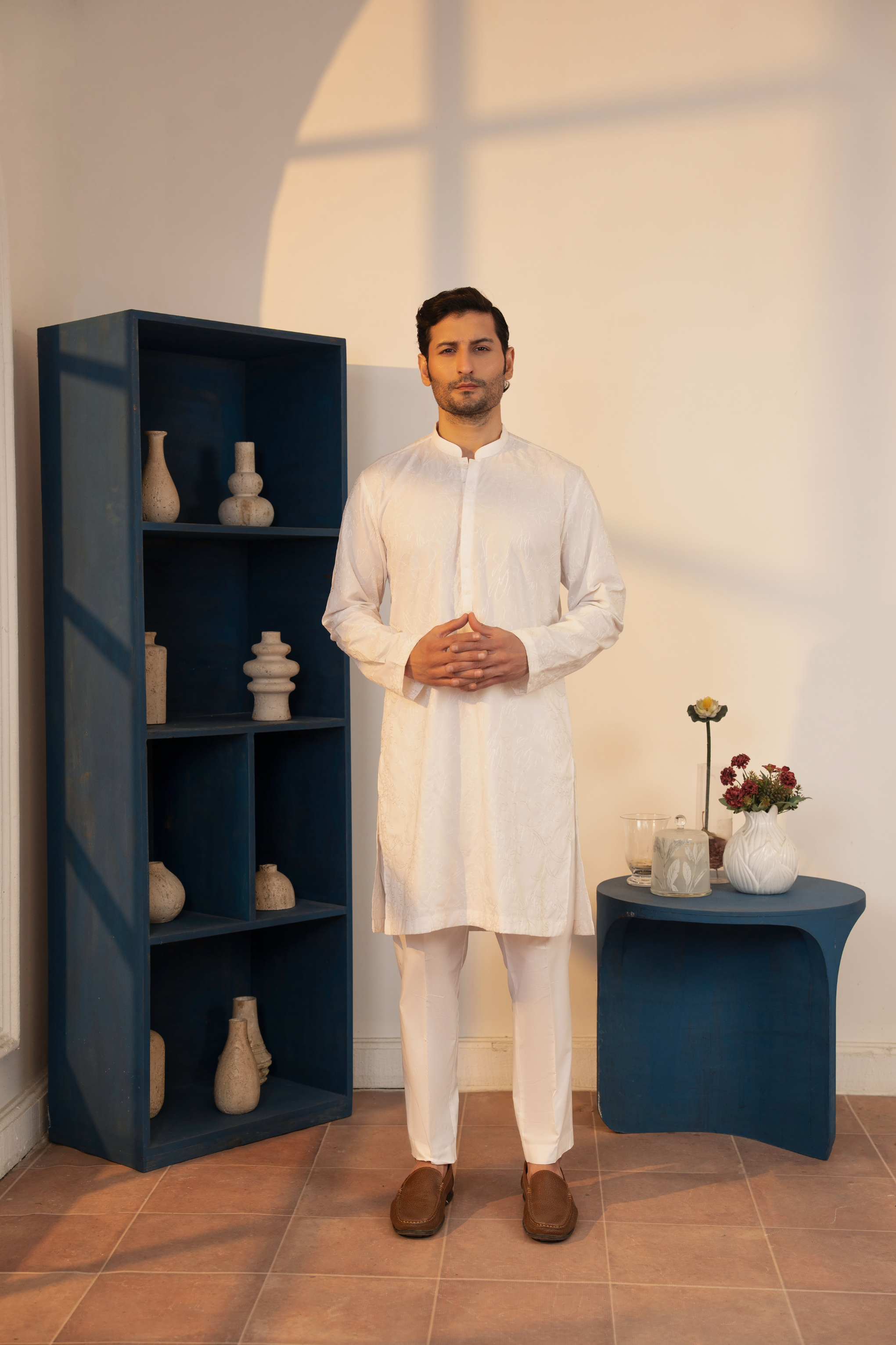 Embroidery Kurta Trouser - Milky (Floral)