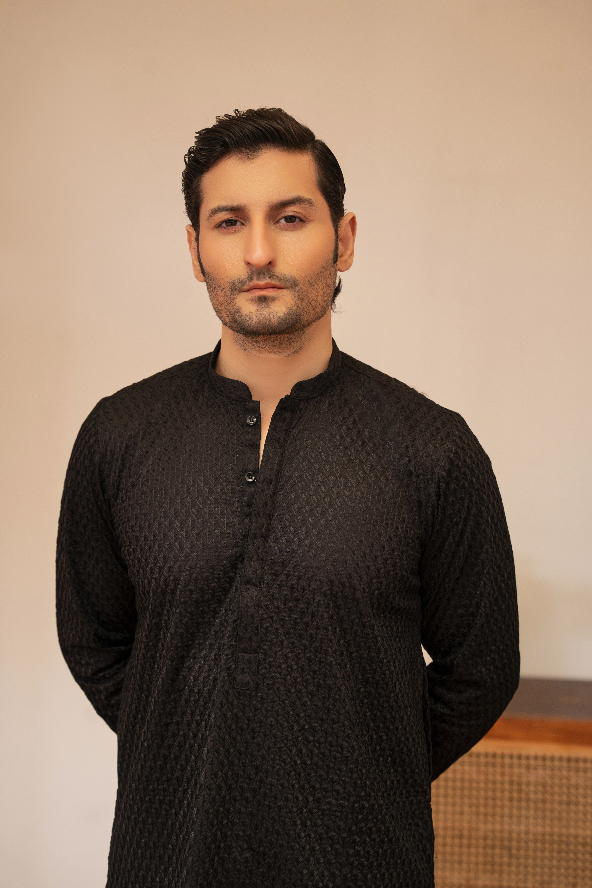 Embroidery Chikenkari Kameez Trouser- Black Blossom