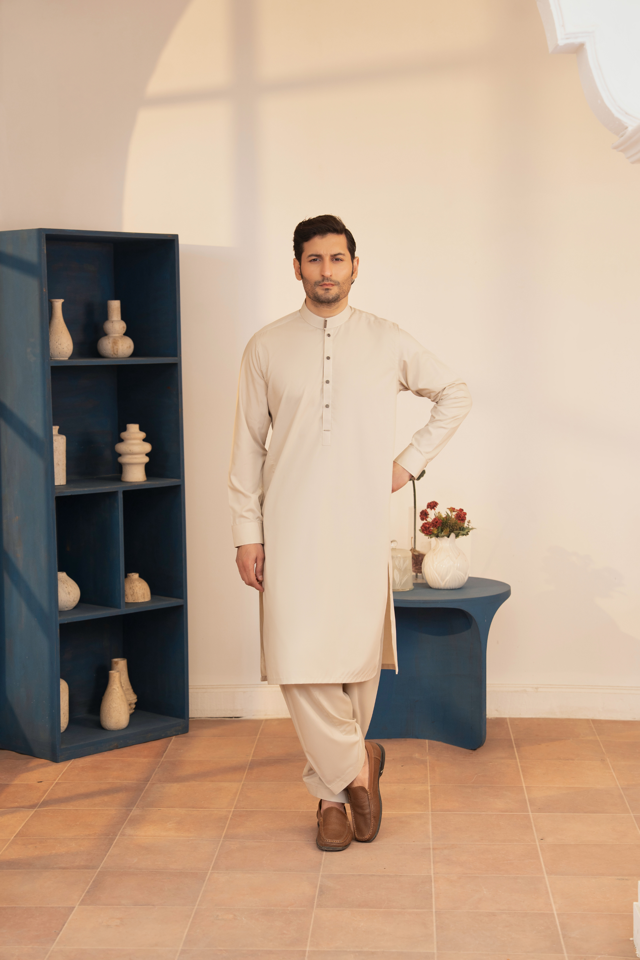 Detailed Kameez Shalwar - Beige