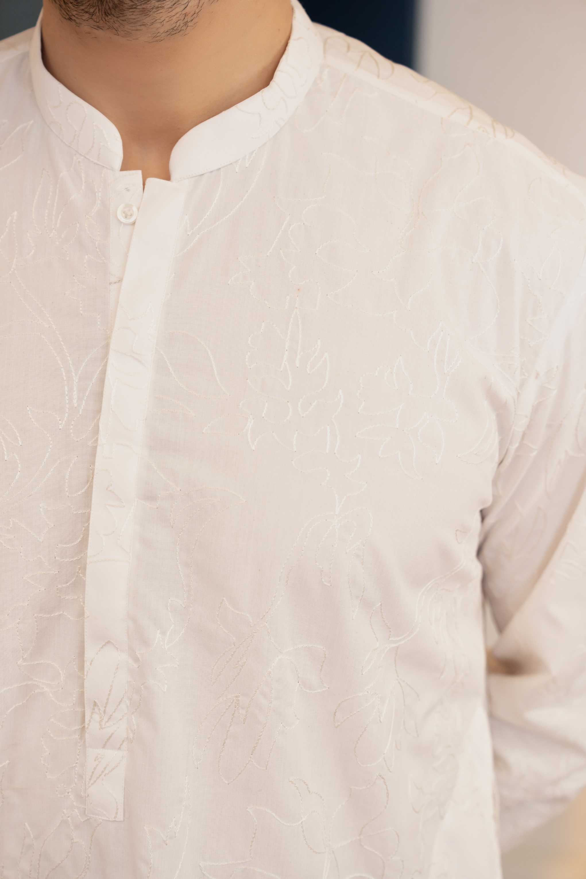 Embroidery Kurta Trouser - Milky (Floral)