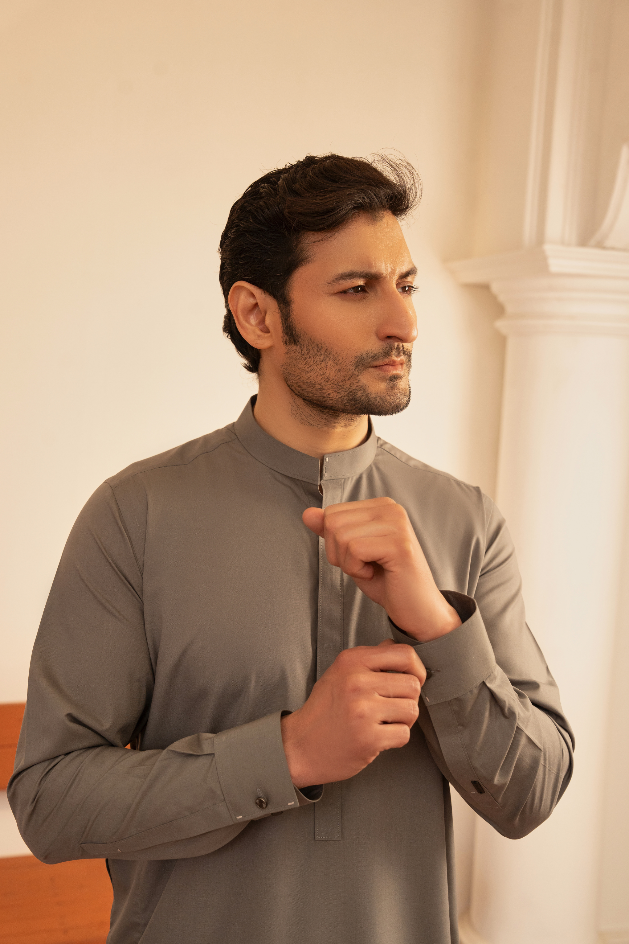 Detailed Kameez Shalwar - Grey