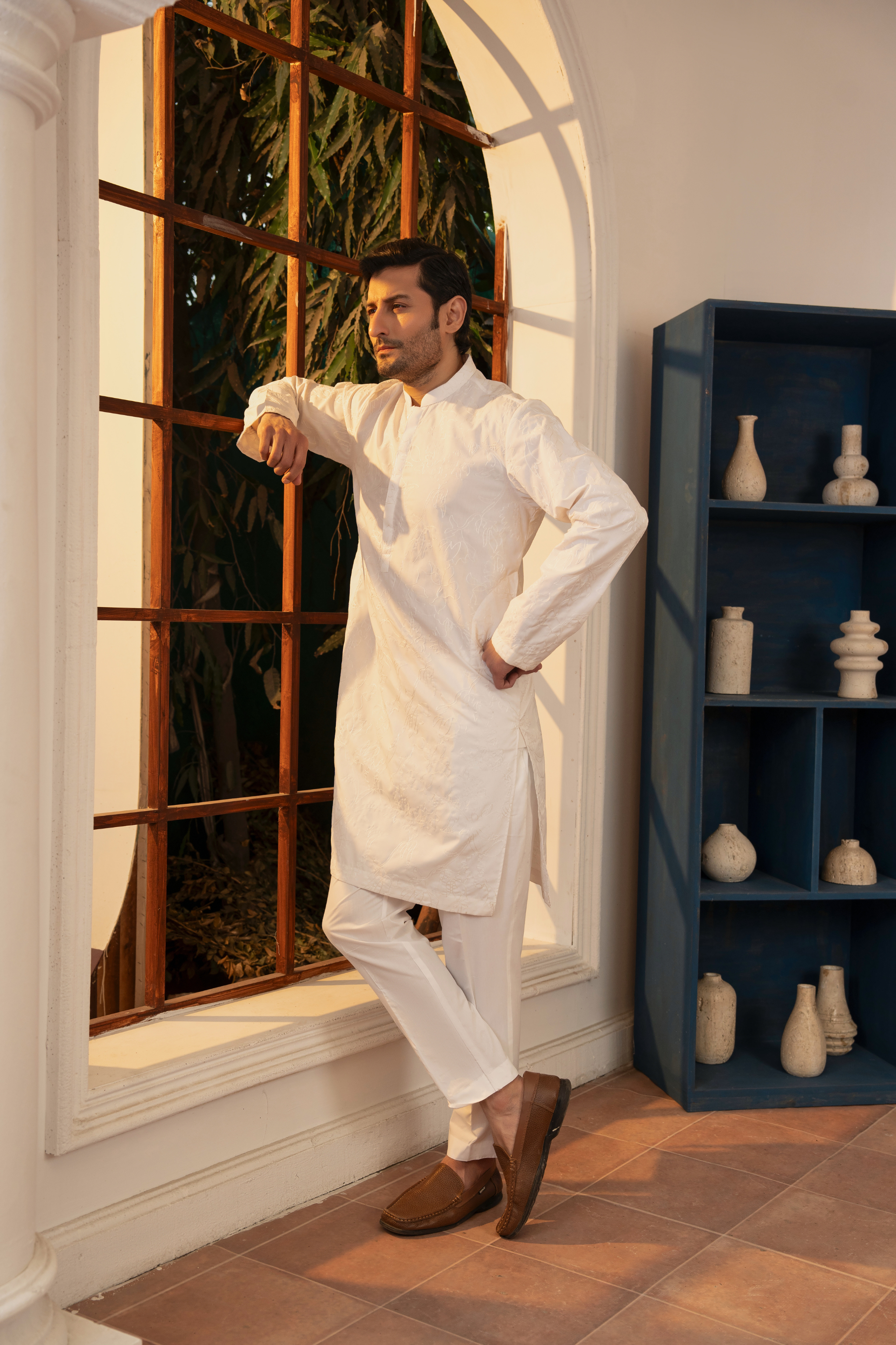 Embroidery Kurta Trouser - Milky (Floral)