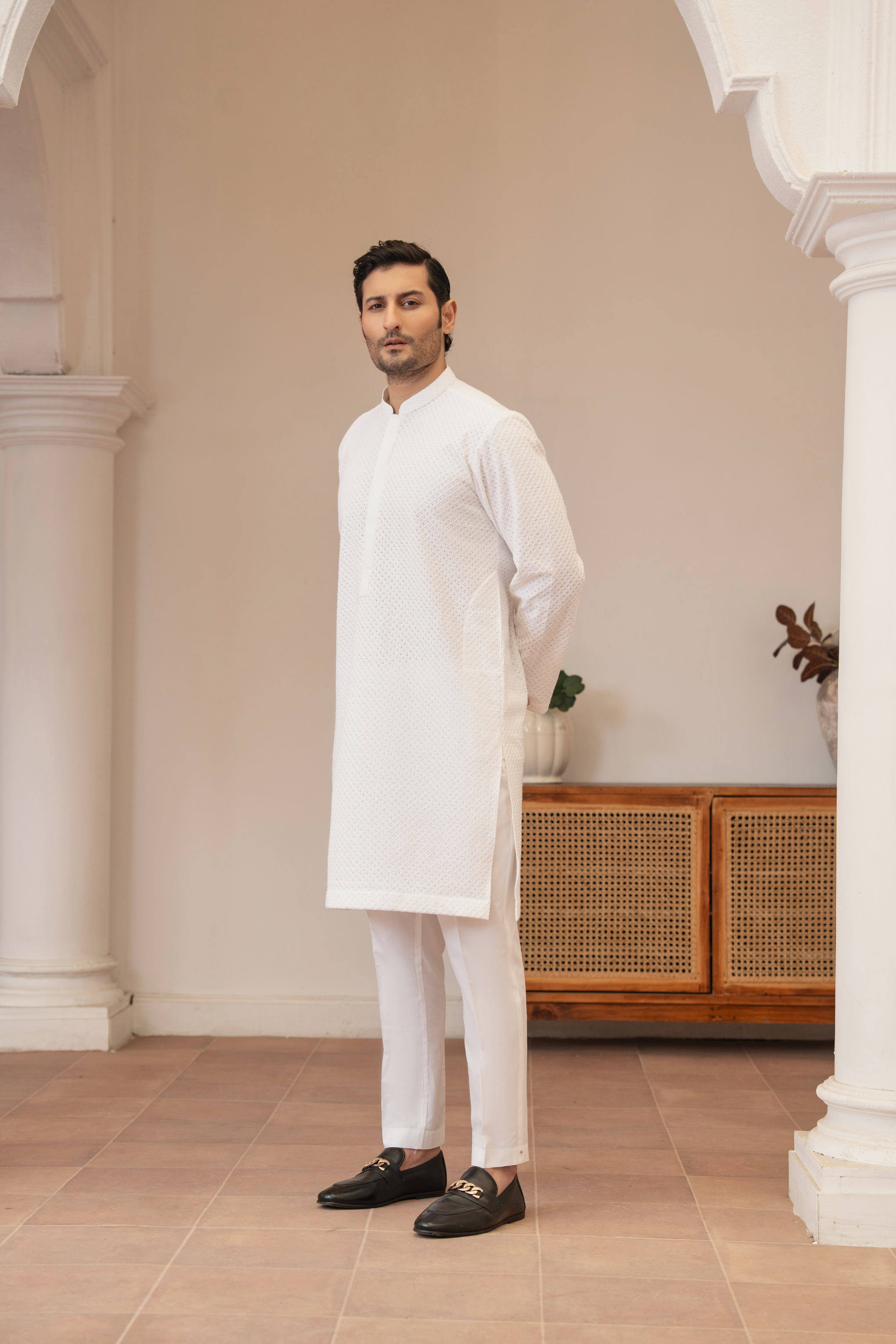 Embroidery Indian Chikenkari Kameez Trouser- Milky