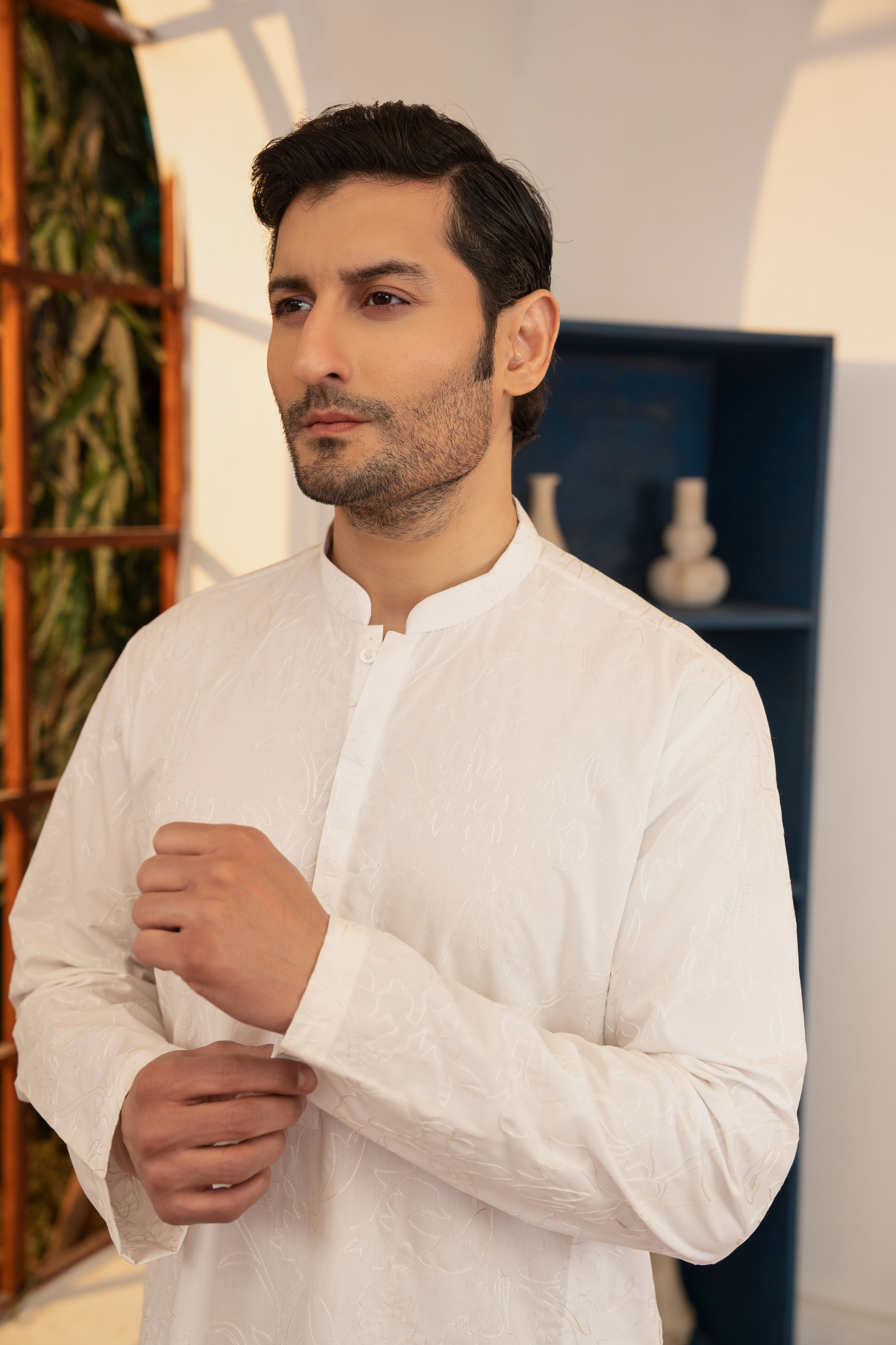 Embroidery Kurta Trouser - Milky (Floral)