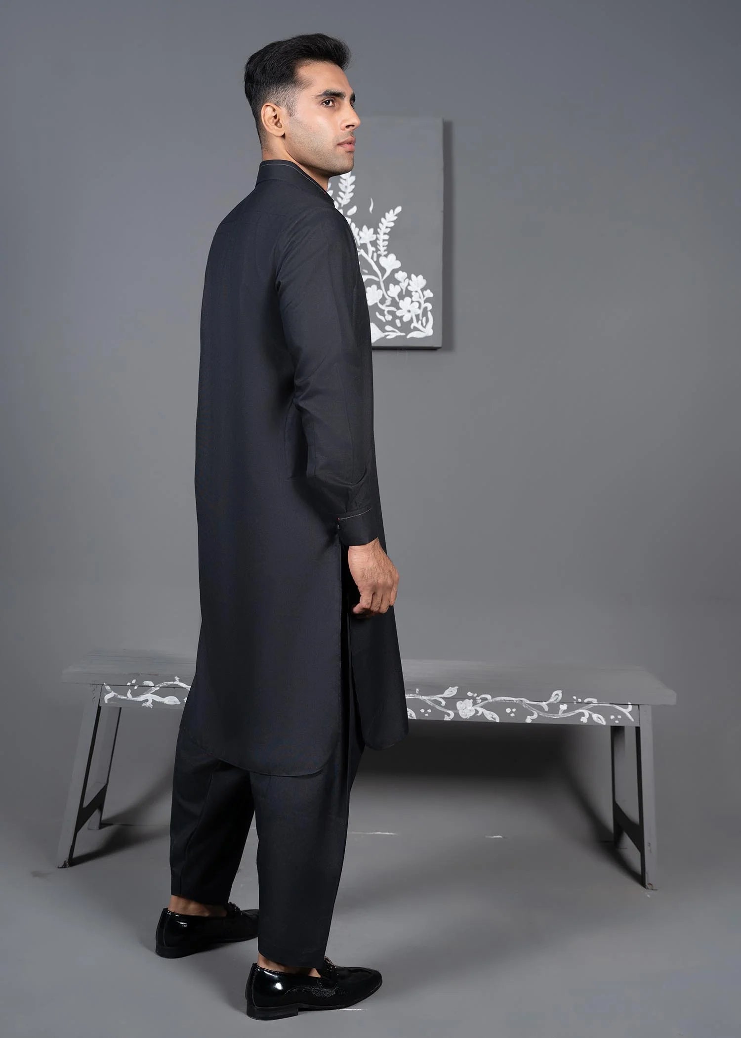 Ash Grey Textured Detailed - Kameez Shalwar