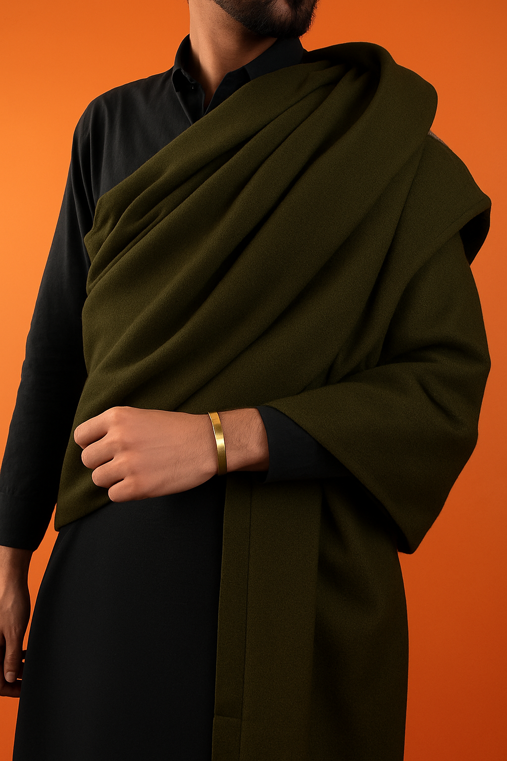 Mix Wool Shawl - Army Green