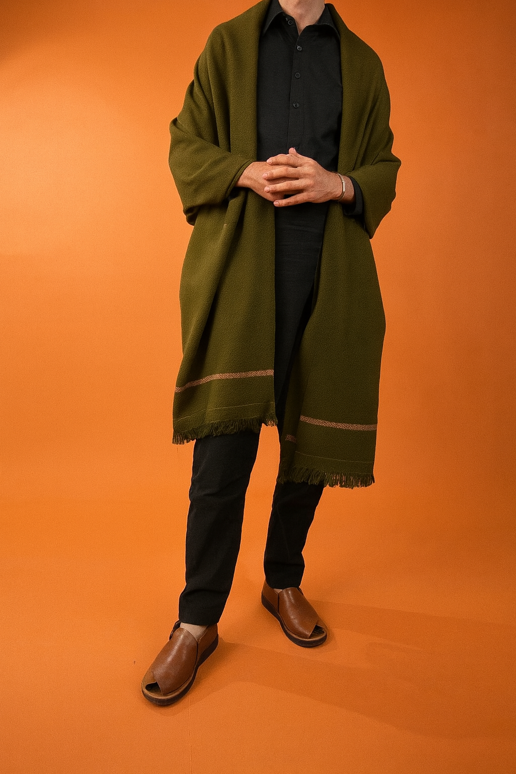 Mix Wool Shawl - Army Green