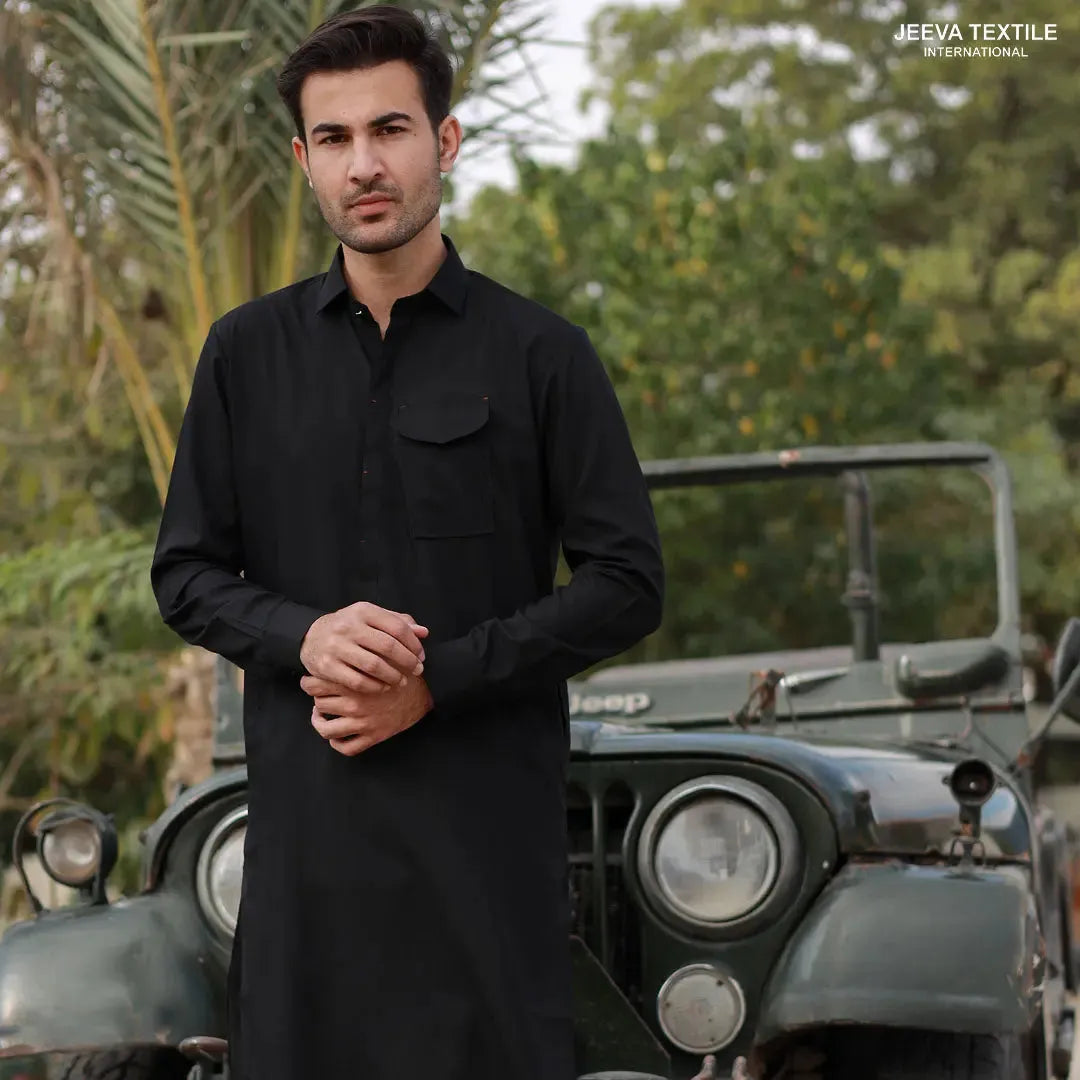 Kameez Shalwar - Blended Rich Black