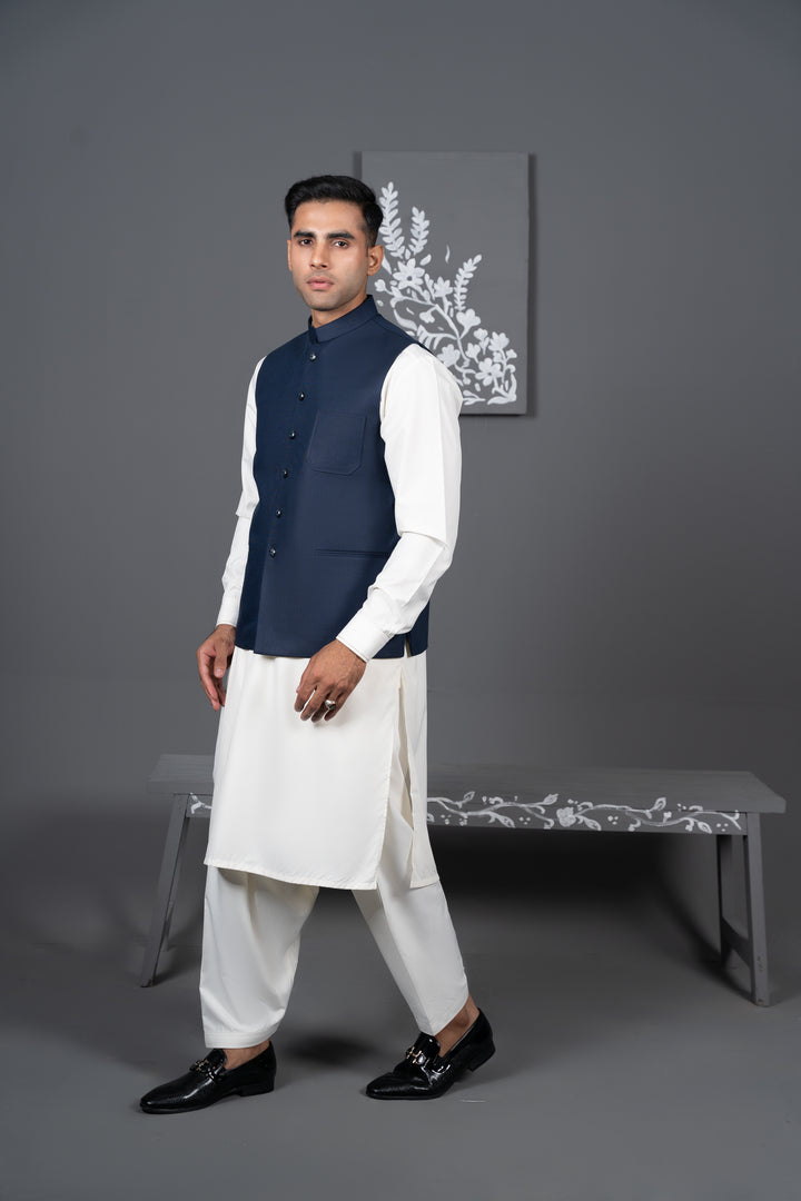 NAVY BLUE WAISTCOAT – Jeeva Textile - Main Image