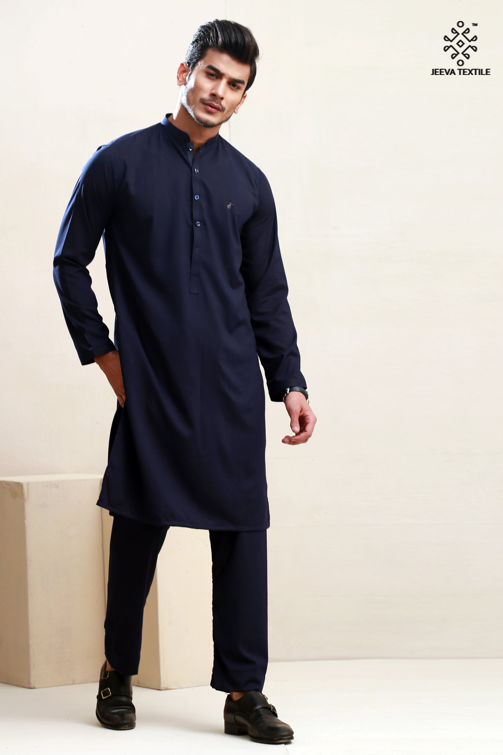 Jeeva Textile Kurta Trouser - Boski Navy Blue01